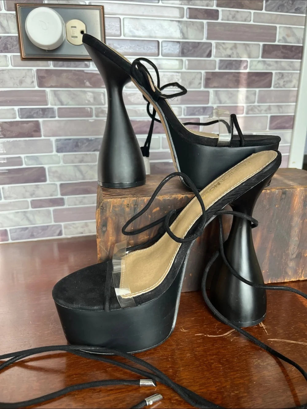 Fashion Nova Sweet Tooth Black Platform Lace-Up High Heel Sandals